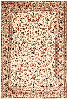 Kashan Beige Hand Knotted 5'6" X 8'0"  Area Rug 100-10636