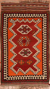Afghan Kilim Red Rectangle 5x8 ft Wool Carpet 109171
