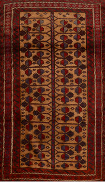Baluch Beige Hand Knotted 3'11" X 7'4"  Area Rug 100-110071