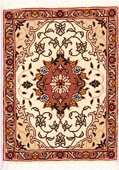 Tabriz Beige Square Hand Knotted 1'0" X 1'3"  Area Rug 100-12373