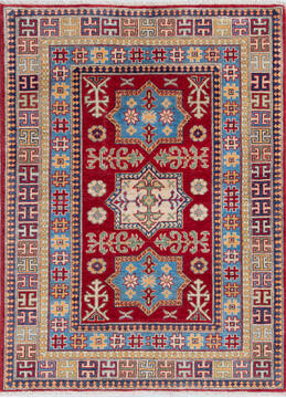 Afghan Kazak Red Rectangle 4x6 ft Wool Carpet 146010