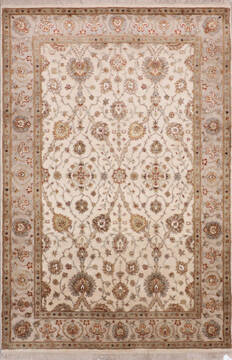 Indian Jaipur White Rectangle 4x6 ft Wool and Raised Silk Carpet 146476
