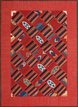 Indian Kilim Red Rectangle 5x7 ft Wool Carpet 147504