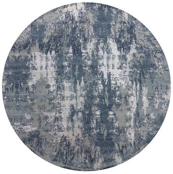 Indian Jaipur Blue Round 9 ft and Larger Wool and Raised Silk Carpet 147543