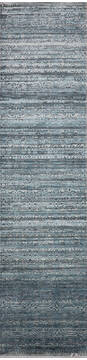 Indian Jaipur Blue Runner 10 to 12 ft Wool and Raised Silk Carpet 147557