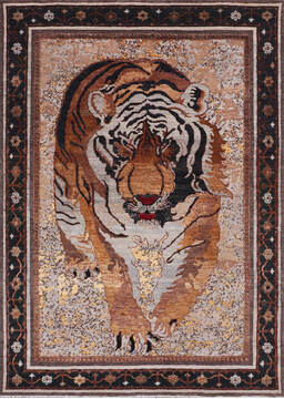 Indian Jaipur Grey Rectangle 5x7 ft Wool and Raised Silk Carpet 147567