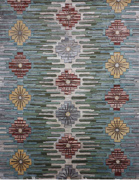 Indian Jaipur Blue Rectangle 8x10 ft Wool and Raised Silk Carpet 147569