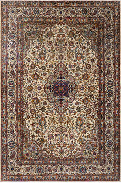 Kashan Beige Hand Knotted 7'8" X 11'5"  Area Rug 254-147686