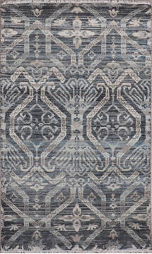 Indian Jaipur Grey Rectangle 3x5 ft Wool and Raised Silk Carpet 147985