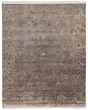 Indian Jaipur Grey Rectangle 9x12 ft silk Carpet 75483