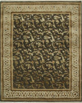 Indian Jaipur Brown Rectangle 9x12 ft wool and silk Carpet 75525
