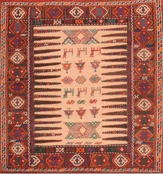Kilim Red Square Hand Knotted 3'8" X 3'10"  Area Rug 100-76500