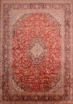 Kashan Red Hand Knotted 10'1" X 14'0"  Area Rug 100-89843
