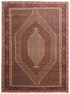 Persian Sanandaj Brown Rectangle 8x11 ft Wool Carpet 10759