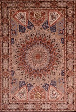 Persian Tabriz Beige Rectangle 7x10 ft wool and silk Carpet 109044