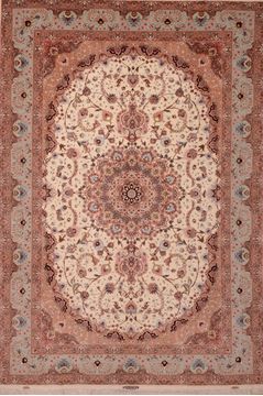 Persian Tabriz Beige Rectangle 7x10 ft wool and silk Carpet 109047