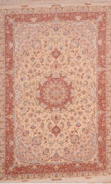 Persian Tabriz Beige Rectangle 7x10 ft wool and silk Carpet 109051