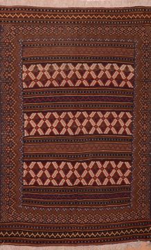 Afghan Kilim Brown Rectangle 5x8 ft Wool Carpet 109140