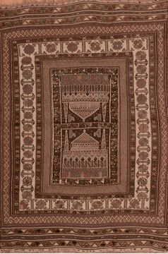 Afghan Kilim Brown Rectangle 5x8 ft Wool Carpet 109187