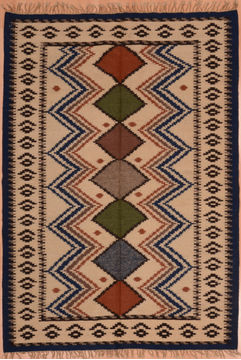 Russia Kilim Beige Rectangle 5x7 ft Wool Carpet 109278