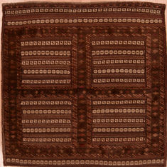 Afghan Kilim Brown Square 4 ft and Smaller Wool Carpet 109377