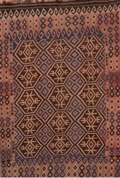Afghan Kilim Brown Rectangle 7x10 ft Wool Carpet 109426