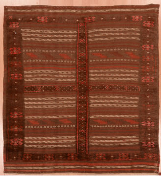 Afghan Kilim Brown Square 4 ft and Smaller Wool Carpet 109569