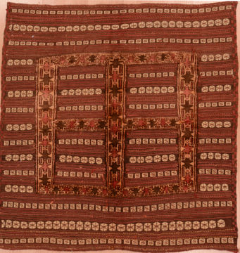 Kilim Red Square Flat Woven 4'2" X 4'2"  Area Rug 100-109571