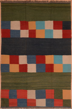 Afghan Kilim Green Rectangle 7x10 ft Wool Carpet 109587