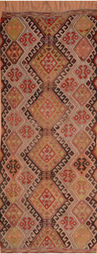 Turkish Kilim Beige Runner 10 to 12 ft Wool Carpet 109855