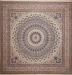 Persian Nain White Square 9 ft and Larger Wool Carpet 11287