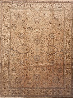 Persian Tabriz Beige Rectangle 10x13 ft Wool Carpet 11803