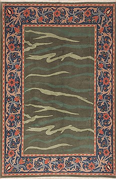 Indo-Nepal Green Square Hand Knotted 6'8" X 8'6"  Area Rug 100-11845