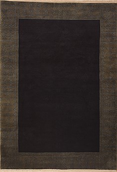 Indian Indo-Tibetan Black Rectangle 6x9 ft Wool Carpet 11850