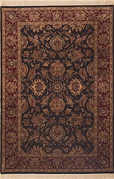 Indian Jaipur Black Rectangle 6x9 ft Wool Carpet 11866