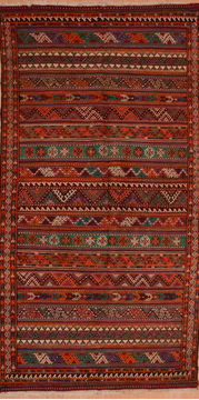 Afghan Kilim Red Runner 10 to 12 ft Wool Carpet 110041