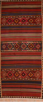 Afghan Kilim Red Runner 13 to 15 ft Wool Carpet 110044