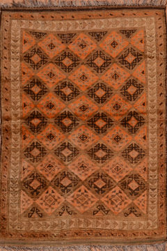 Baluch Orange Square Hand Knotted 4'11" X 5'3"  Area Rug 100-110117