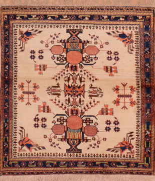 Afghan Baluch Beige Square 4 ft and Smaller Wool Carpet 110149
