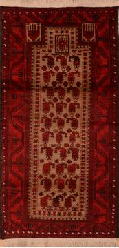 Baluch Beige Runner Hand Knotted 3'3" X 6'7"  Area Rug 100-110181