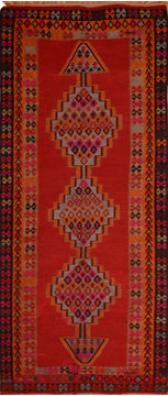 Afghan Kilim Red Runner 10 to 12 ft Wool Carpet 110278