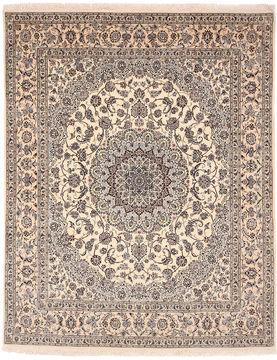 Persian Nain White Rectangle 8x10 ft silk Carpet 110518