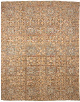 Pakistani Ziegler Beige Rectangle 12x15 ft wool and silk Carpet 110525