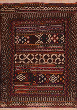 Afghan Kilim Brown Rectangle 5x7 ft Wool Carpet 110531