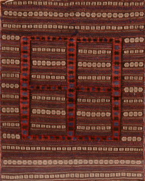Afghan Kilim Red Square 4 ft and Smaller Wool Carpet 110648
