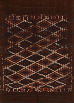 Afghan Kilim Brown Rectangle 5x7 ft Wool Carpet 110690