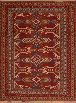 Armenian Kilim Red Rectangle 7x10 ft Wool Carpet 110758