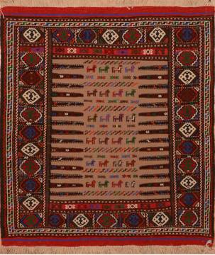 Afghan Kilim Red Square 4 ft and Smaller Wool Carpet 110818