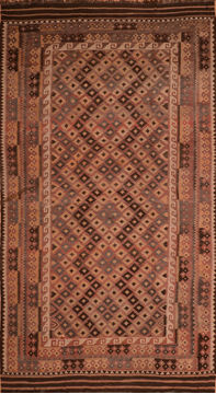 Afghan Kilim Brown Rectangle Odd Size Wool Carpet 110828