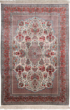 Chinese Qum White Rectangle 6x9 ft silk Carpet 110851